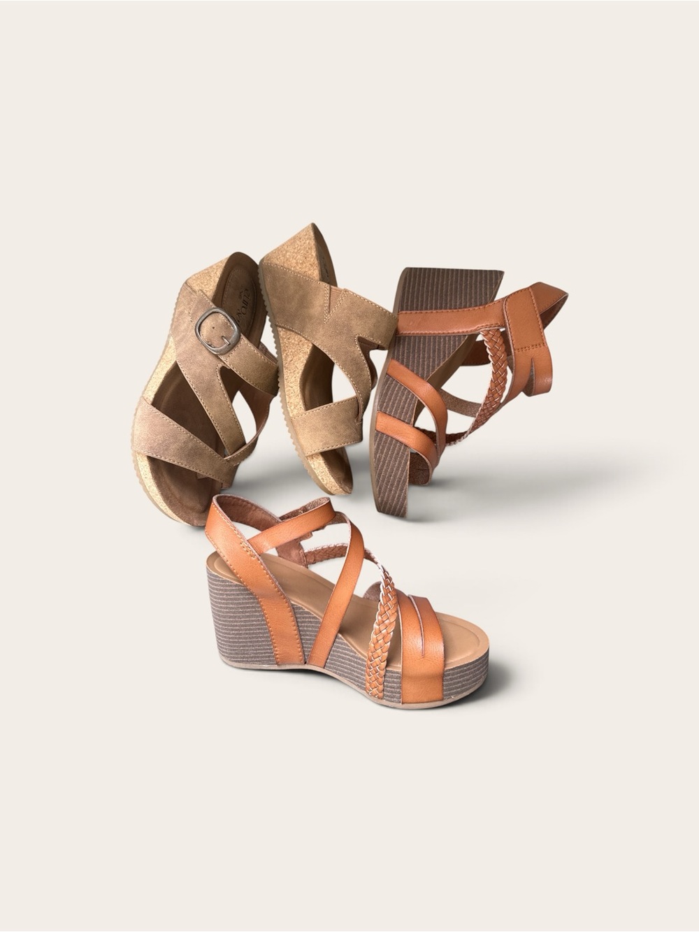 Bundle 2 Wedge Sandals Size 6 - Xappeal and Eurosoft Emrie Strappy Excellent Tan